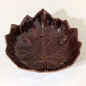 Vintage Olfaire Majolica Brown Leaf Large Serving Bowl